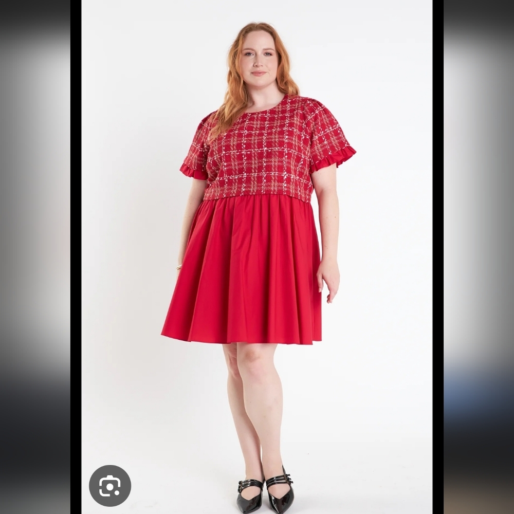 English Factory Red Plaid Mini Dress